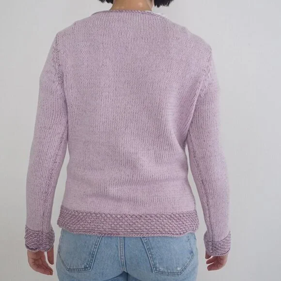 Vintage Lavender w Purple Floral Knit Button Up Cardigan Sweater M - Picture 3 of 11